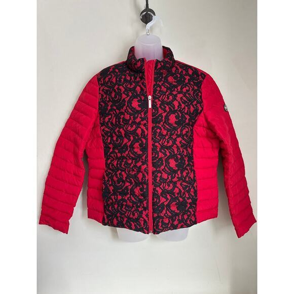 MICHAEL KORS DOWN AND LACE PUFFER‎ COAT JACKET XL RED VALENTINE'S DAY - Picture 1 of 7